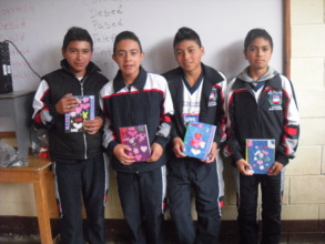 Boys with books they wrote about mother's life