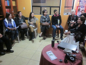 Meeting MINEDUC Director, San Marcos (white skirt)