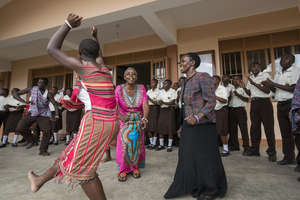 teachers, students, and supporters dancing!