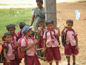 Children in mine-contaminated village in Sri Lanka