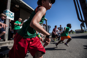 Charge! A parkour clinic at Gasworks Park begins!