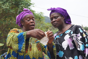 A female condom demonstration in southern Cameroon