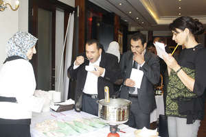 Entrepreneur Ghada offers samples of her mushrooms