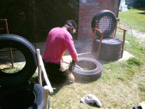 The new tyre furniture project at the youth centre