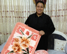 Egyptian businesswoman Samah in her showroom/"set"