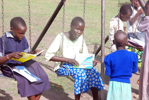 Reading books on the swing