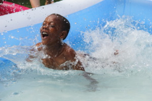 Racing across the pool!