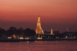 Wat Arun at sunset in Bangkok, Thailand.