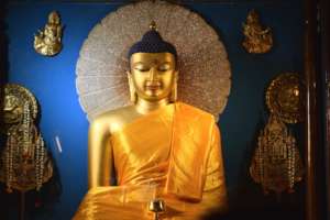 Buddha Shakyamuni statue at the Mahabodhi Stupa
