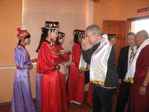 Being greeted at a high school in Kalmykia, Russia