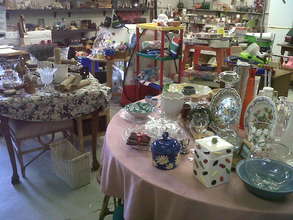 Some of the tables inside the Shoppe