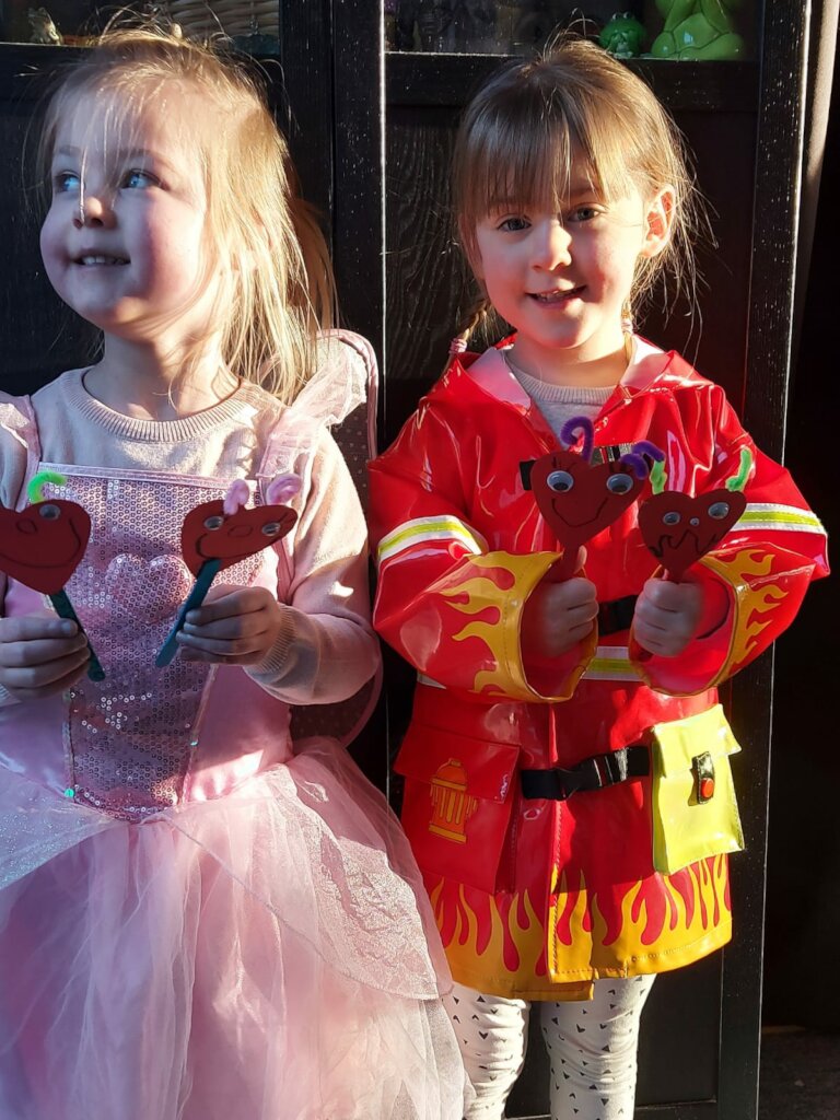 Maya and Ezri enjoying heart crafts