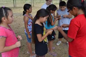 Working on a teamwork activity at the camp