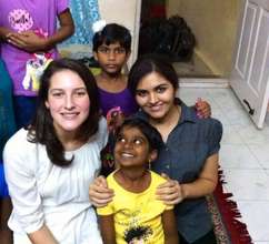 Chaitra and Pooja with volunteers, Beth and Payal