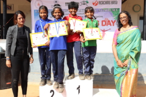 Children receive prizes on Sports Day