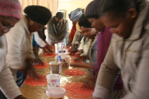 ECD practitioners exploring creative fingerpaint