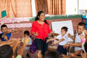 Darling with her students.