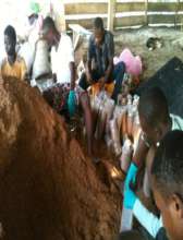 Students bagging the compost