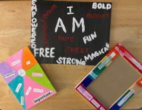 "I AM" mural and self-affirmation picture frame