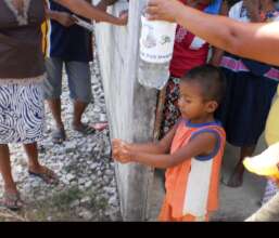 Hand washing with a bottle