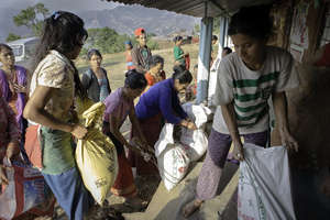Providing food to the villagers