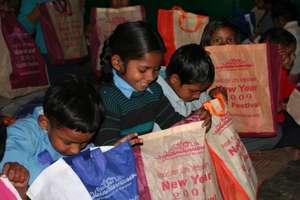 Children after receiving the gifts