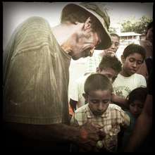 Local man teaching kids how to use the filter