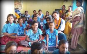 Girls at Rescue Junction with visitor