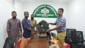 Distribution of backpacks to staff.