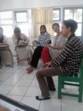 Lyn working with the students