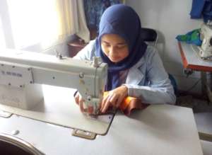 Amalia in Sewing class room