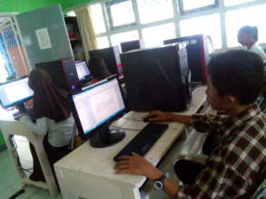 The students practicing typing
