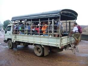 School bus taking refugee children to school