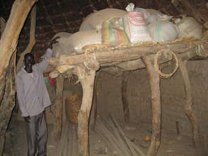 William proudly displays his full bags of sorghum.