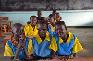 Girls in their new classrom, Daaba Primary School