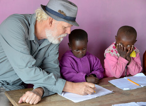 Turk as substitute teacher at Muthuini Preschool