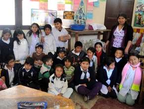 School kids posing in their "healthy corner"