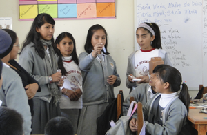 Girls discuss results from the water tests