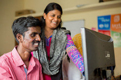Keerthi with his trainer at the Magic Bus center