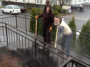 working hard in the rain