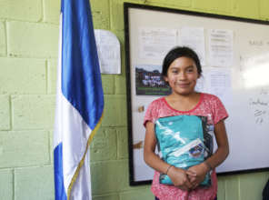 A Panabaj student with her new uniform