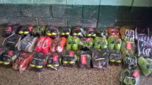 All the shoes lined up and ready to be handed out