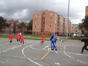 Playing a soccer match in Bogota